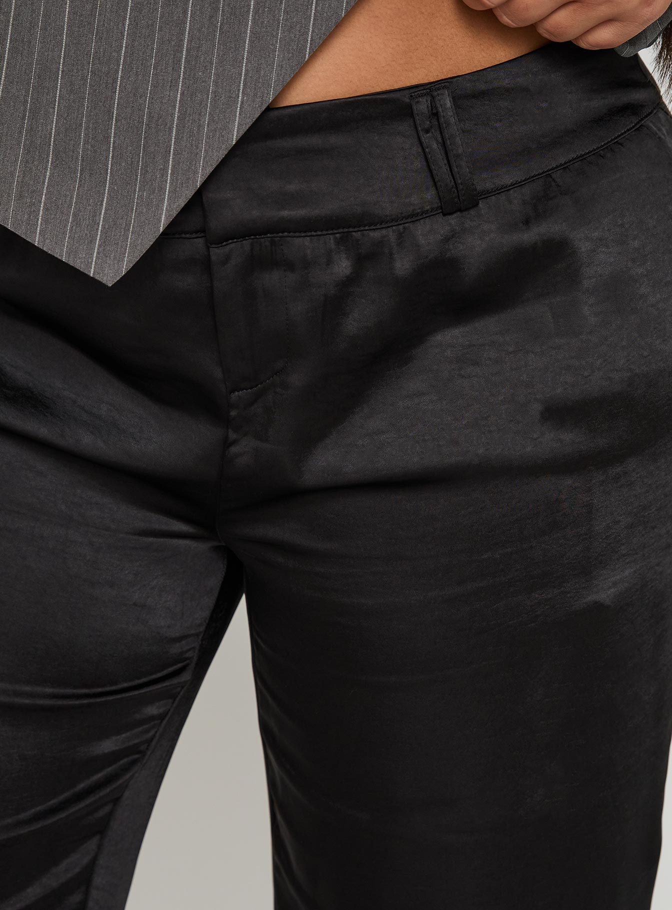 First Place Low Rise Satin Pant Black Curve-Oh Mollys