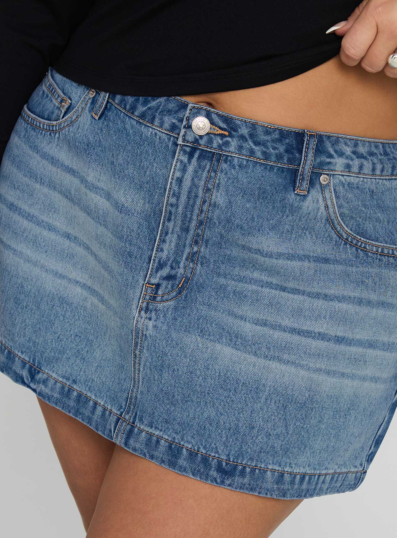 Fossils Denim Mini Skirt Blue Curve-Oh Mollys
