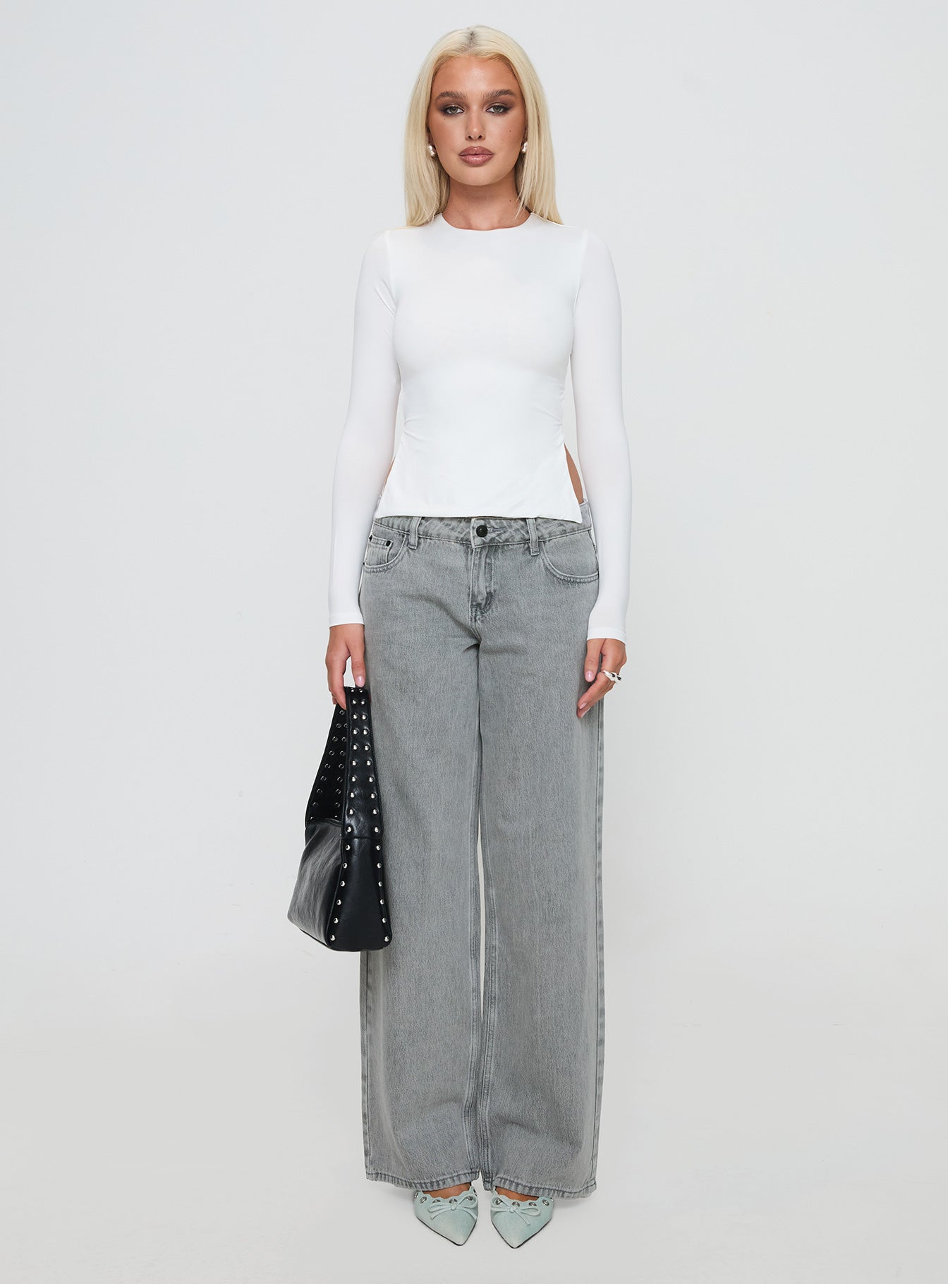 Ellanor Low Rise Slouch Denim Jeans Washed Grey Petite-Oh Mollys