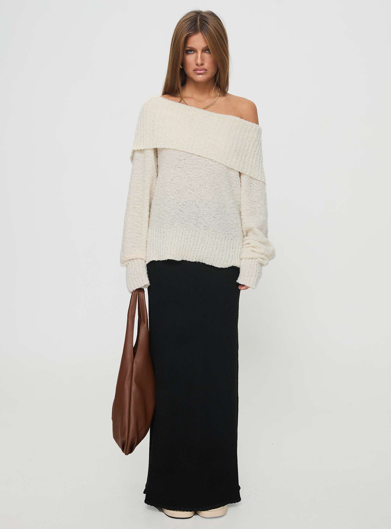 Parkley Boucle Off The Shoulder Sweater Cream-Oh Mollys