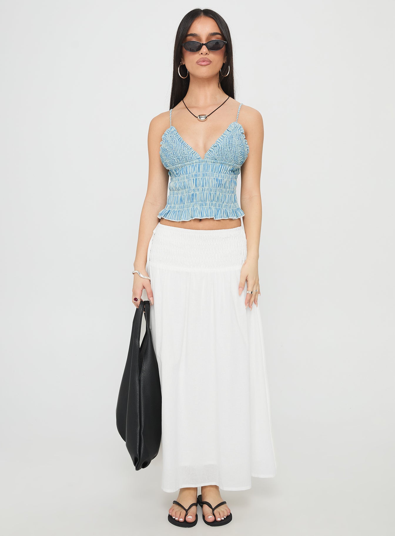 Marilou Shirred Top Blue Stripe-Oh Mollys