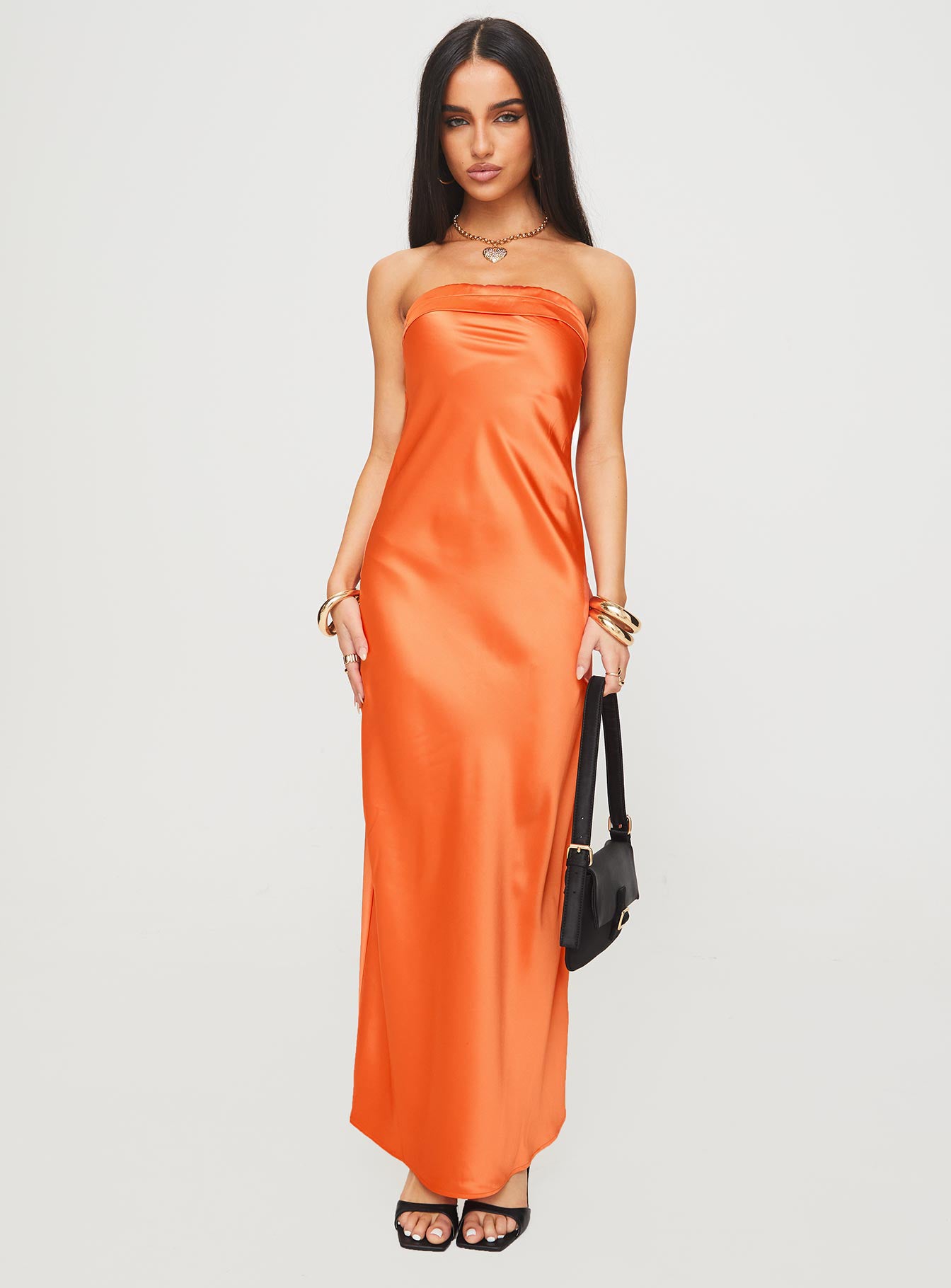 Citrus Kiss Strapless Maxi Dress Orange-Oh Mollys