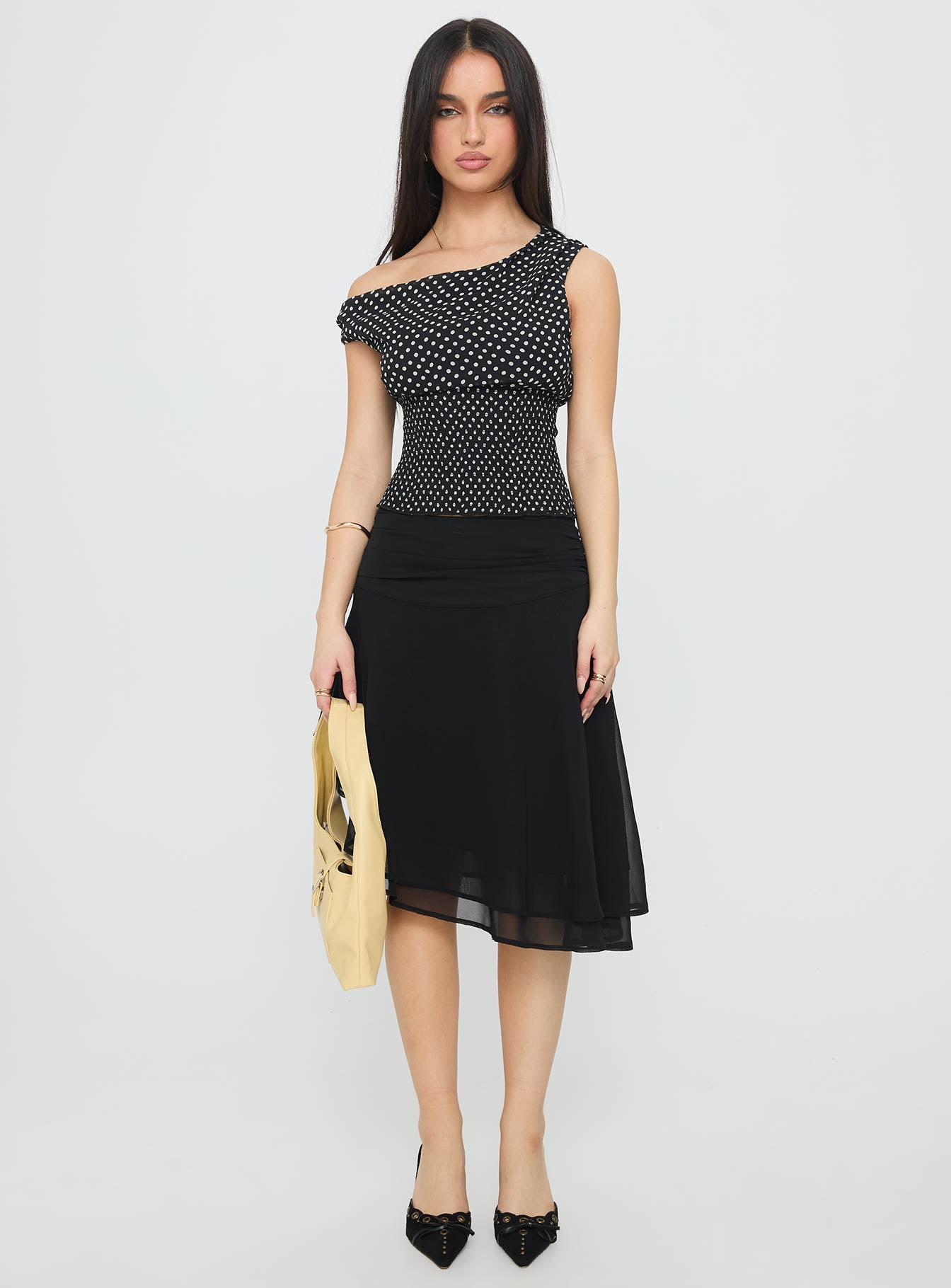 Evanescence Asymmetrical Midi Skirt Black-Oh Mollys