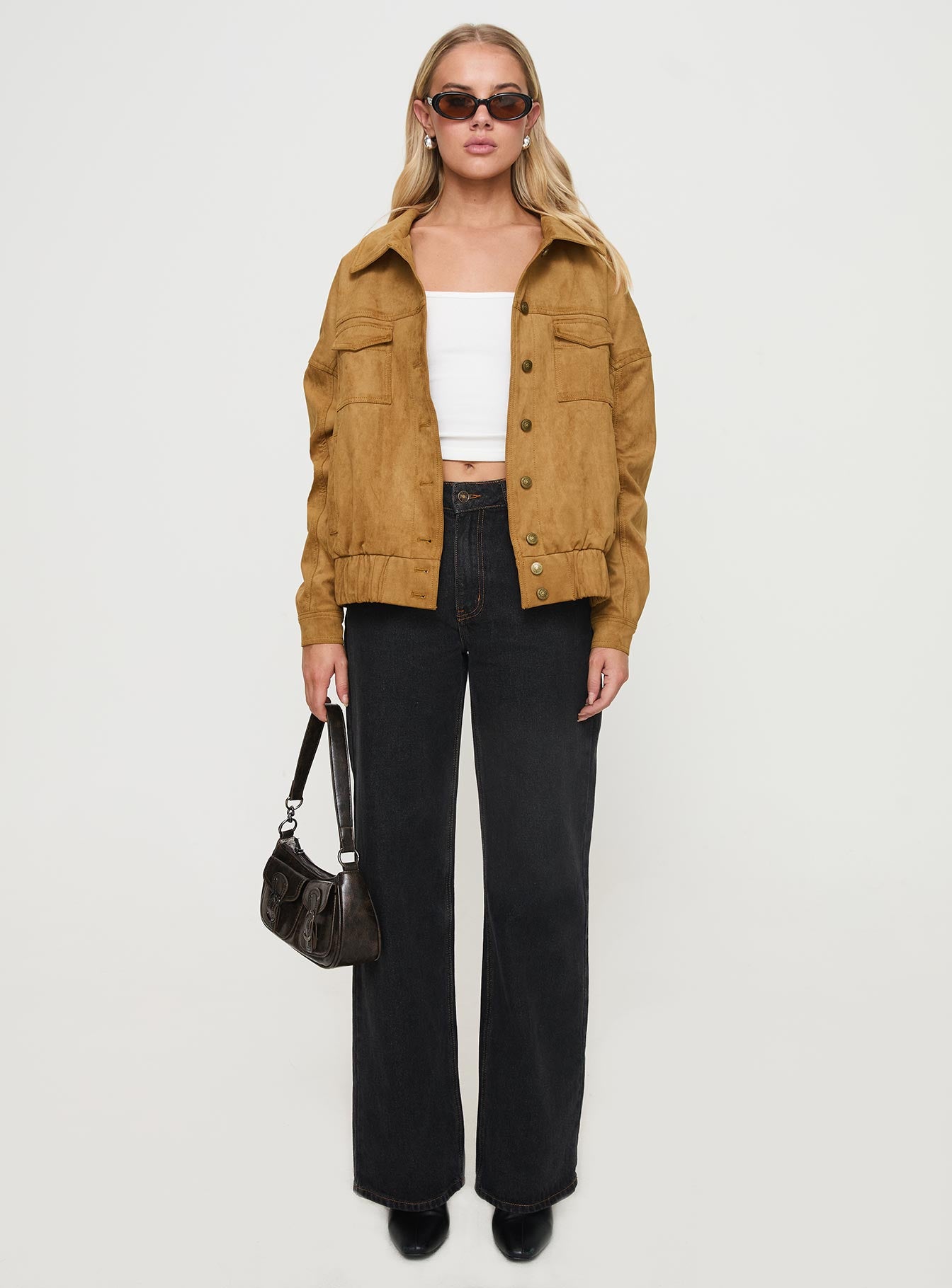 Ristretto Faux Suede Bomber Brown-Oh Mollys