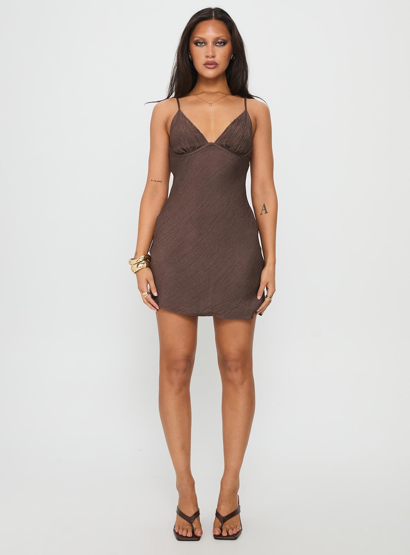 Makaia Balconette Mini Dress Brown-Oh Mollys