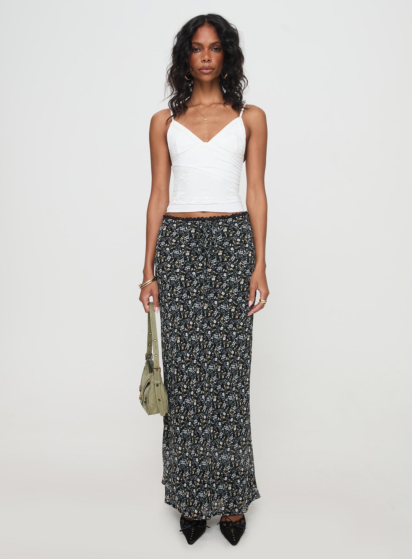 Emily Maxi Skirt Blue / Black Floral-Oh Mollys