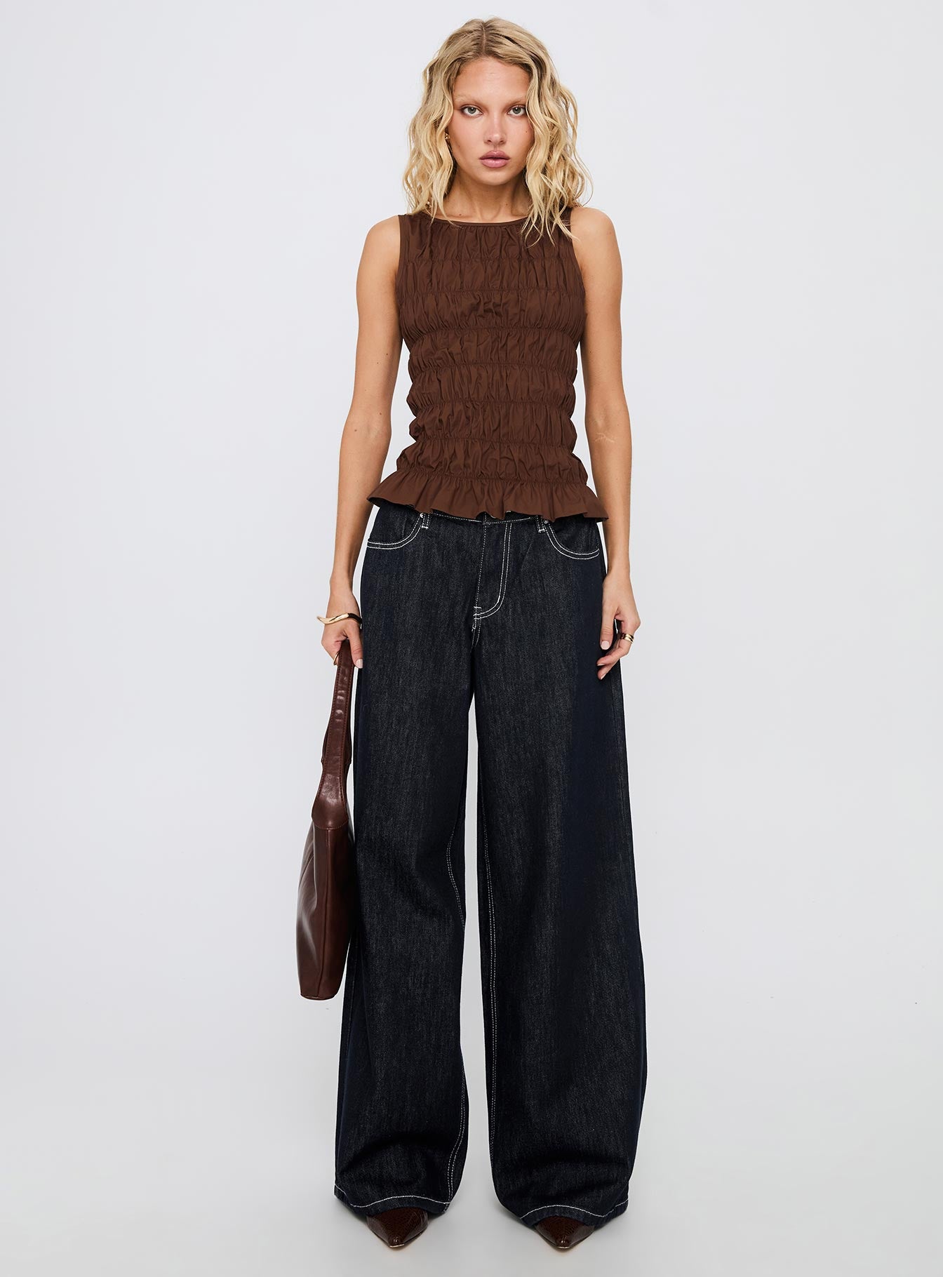 Marleene Shirred Top Chocolate-Oh Mollys