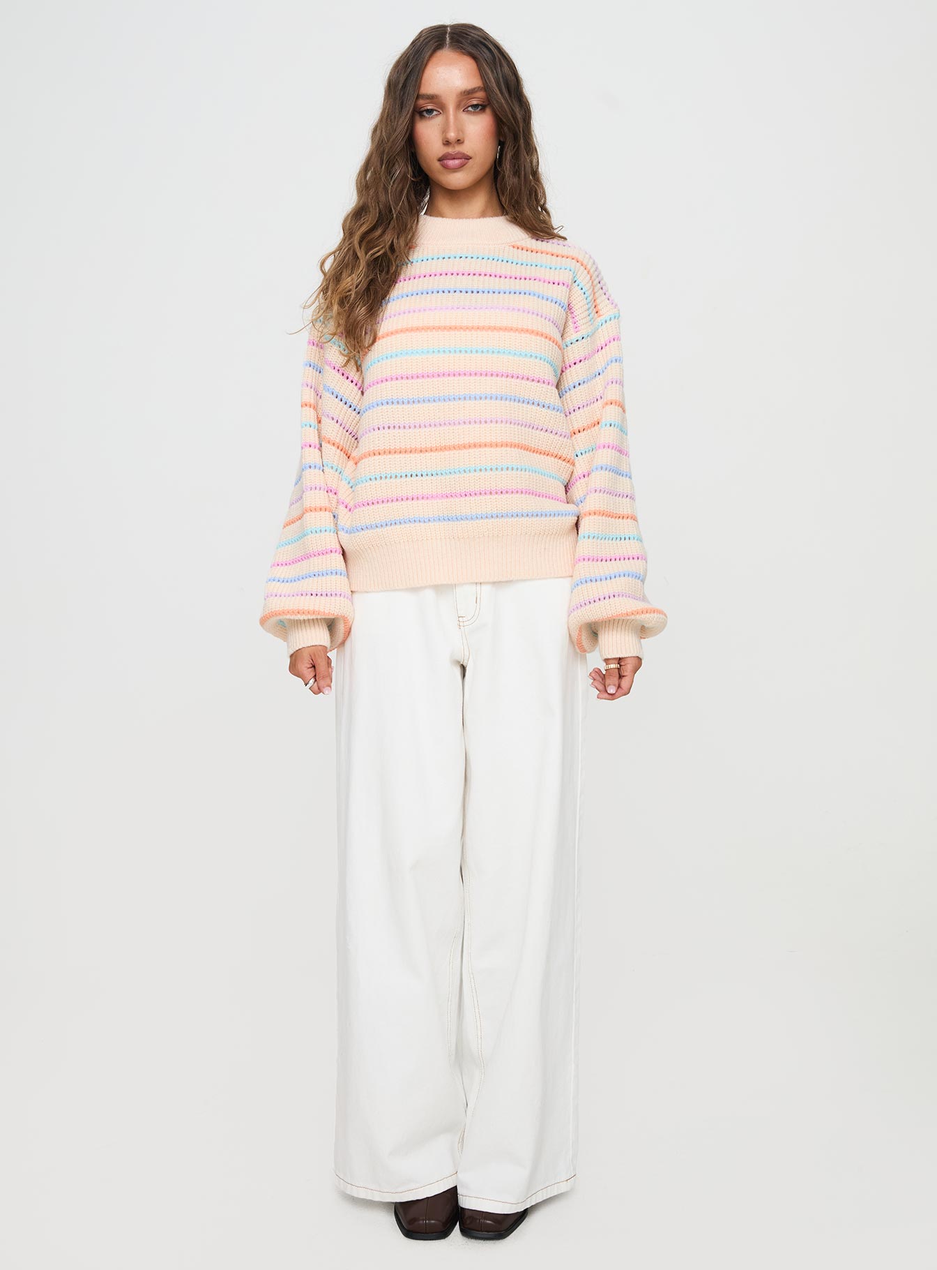 Harmony Balloon Sleeve Knit Sweater Multi-Oh Mollys