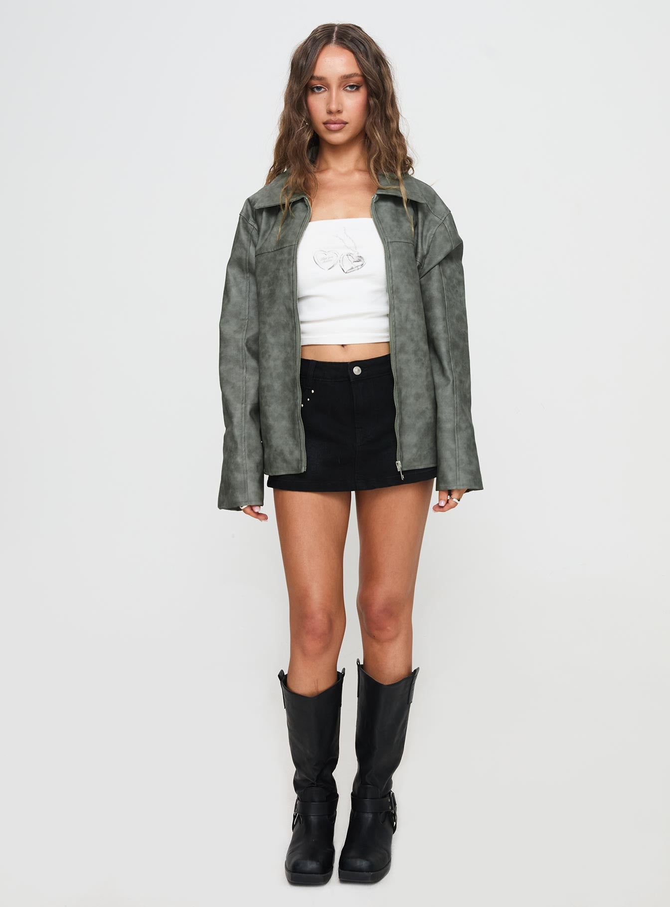 Kings Court Faux Leather Jacket Green-Oh Mollys