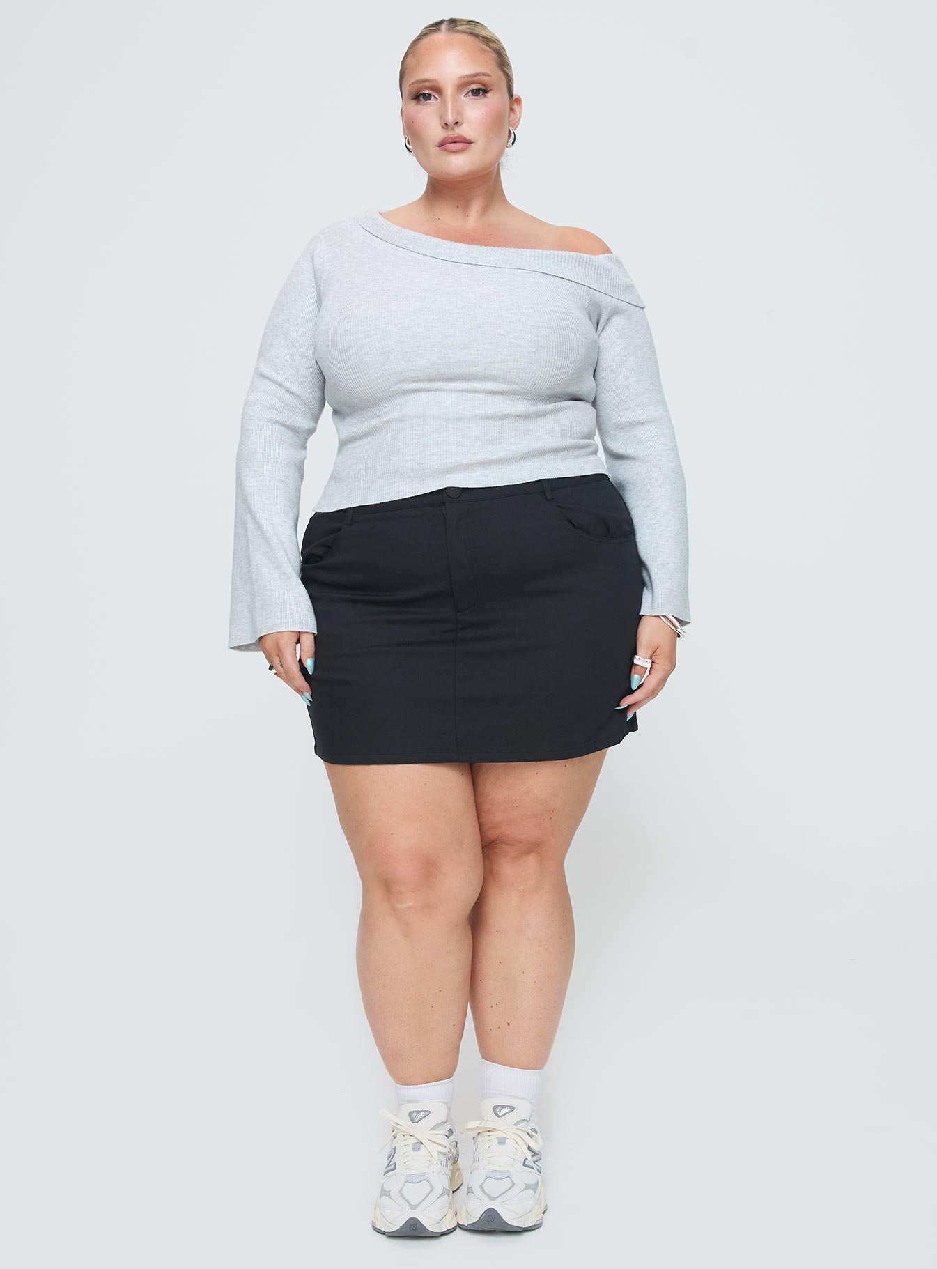 Sina Off The Shoulder Top Grey Curve-Oh Mollys