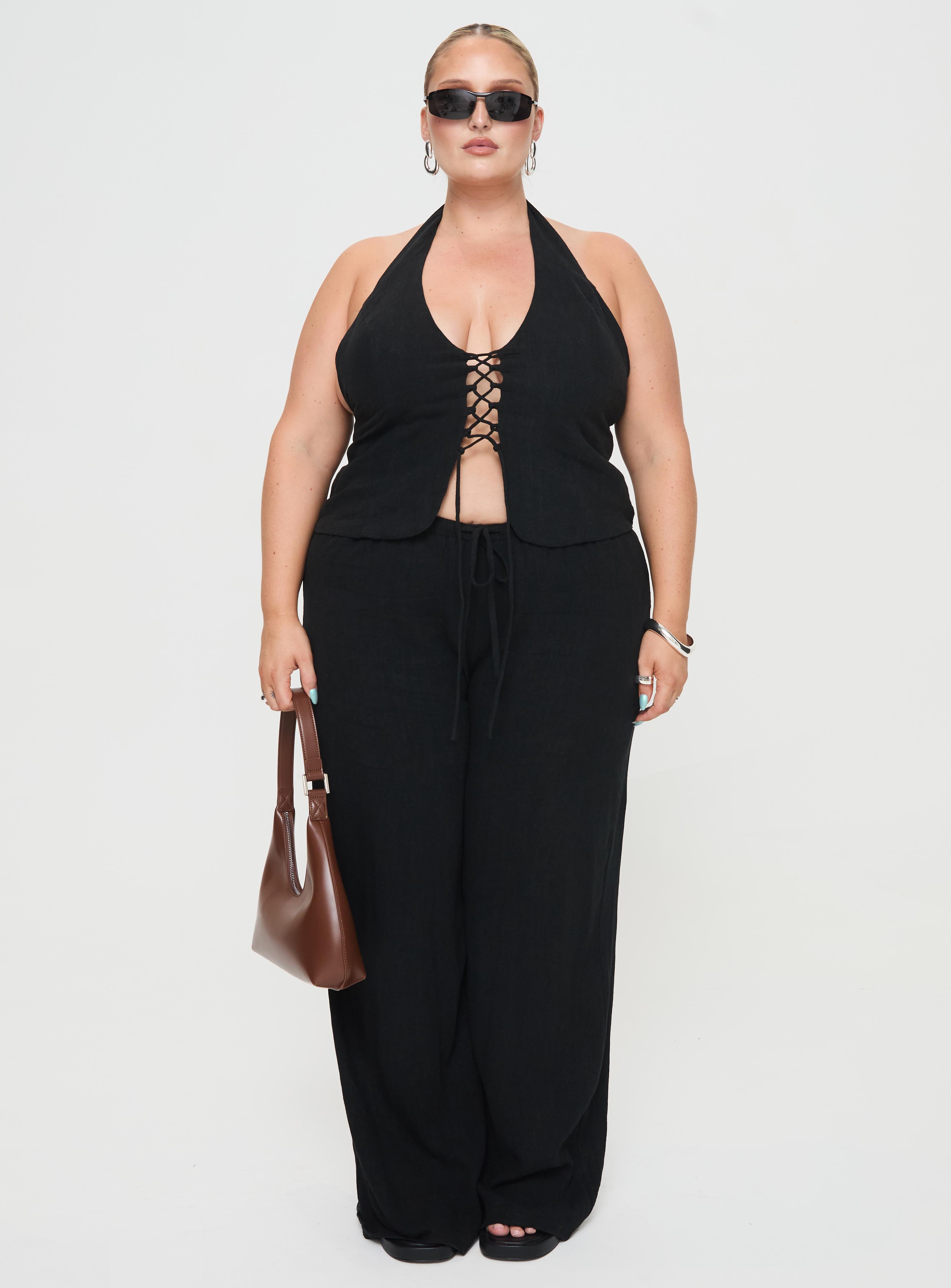 Felipe Linen Blend Pants Black Curve-Oh Mollys