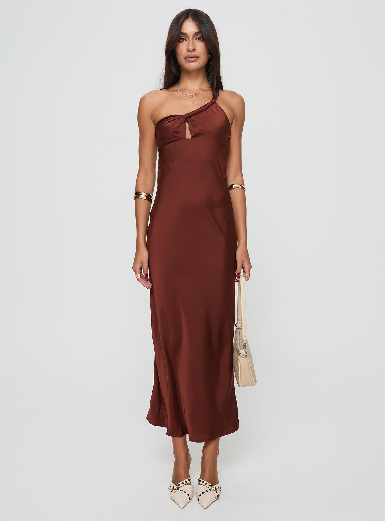 Casimir One Shoulder Maxi Dress Chocolate-Oh Mollys