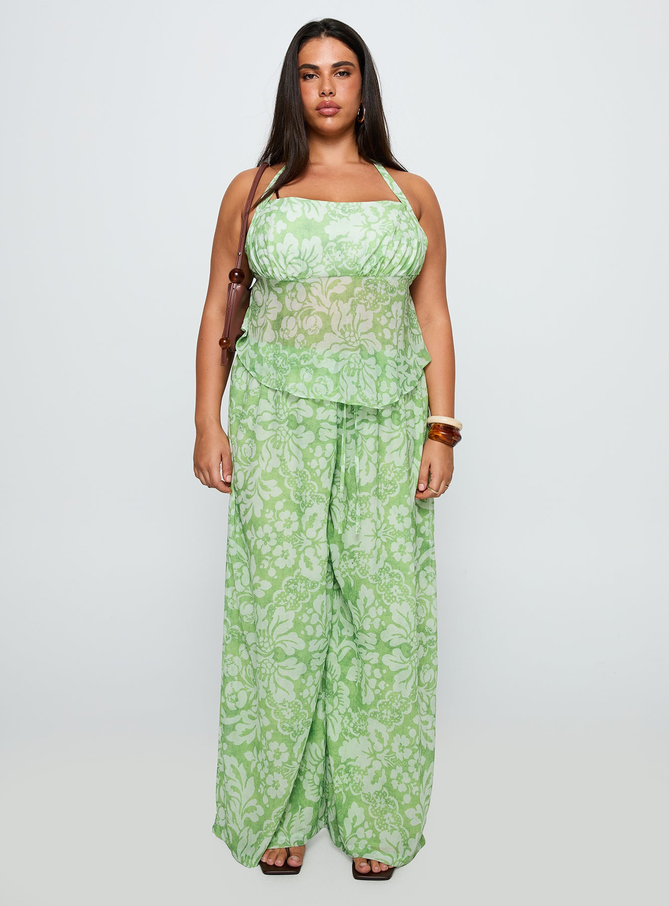 Finesse Pants Green Floral Curve-Oh Mollys