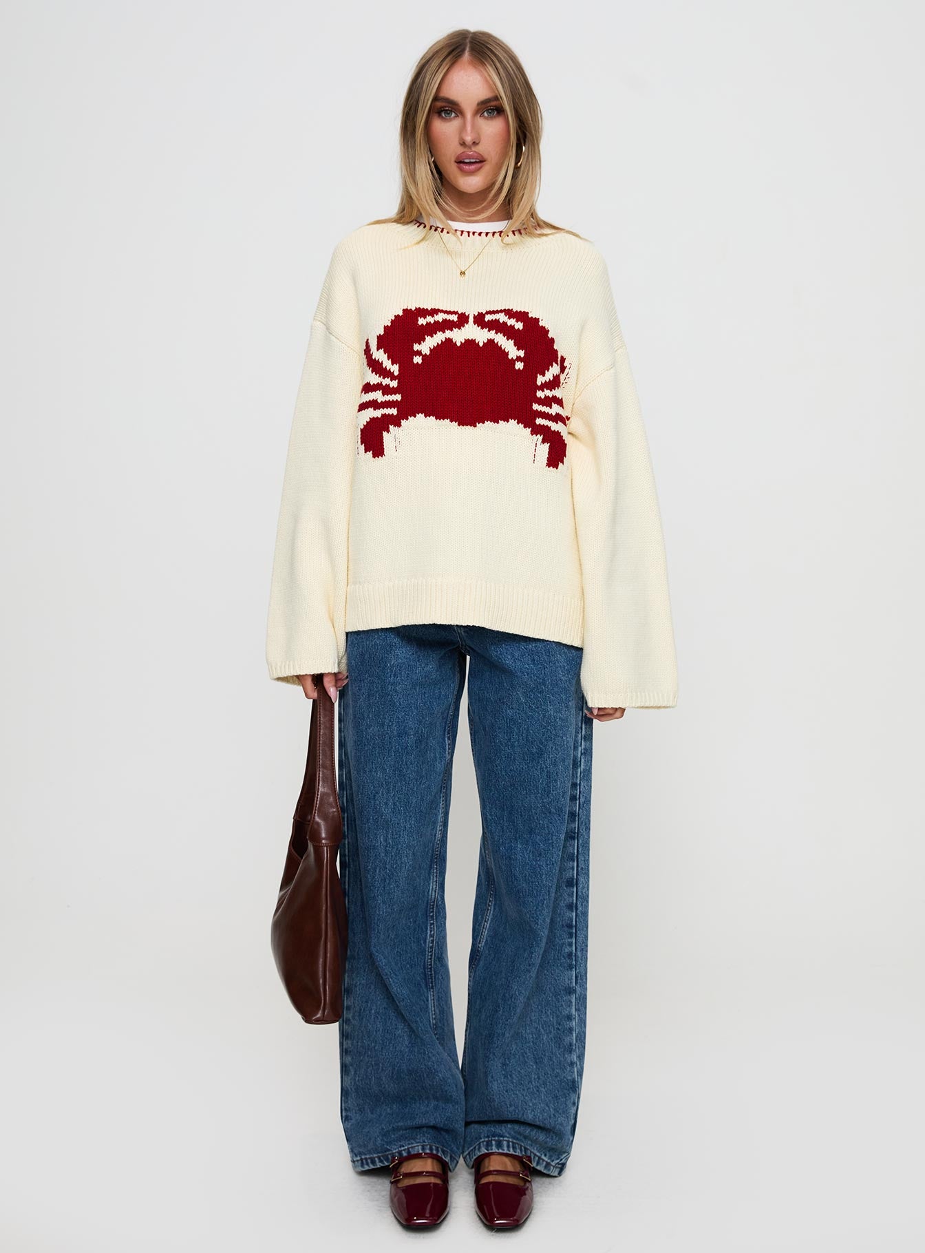 Coastlines Knit Sweater Cream / Red-Oh Mollys