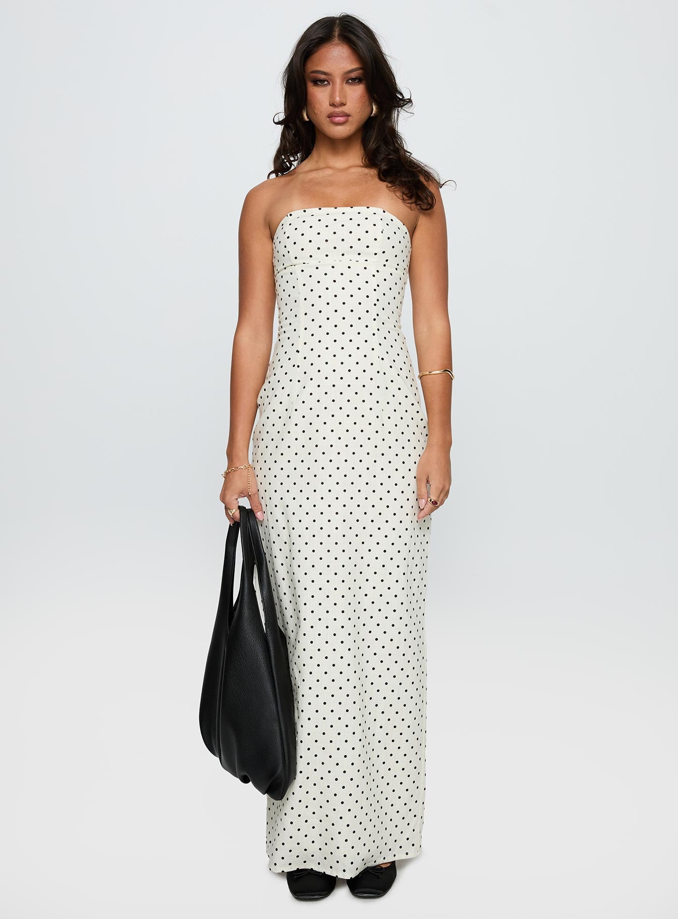 Dovie Linen Blend Strapless Midi Dress Cream Polka-Oh Mollys