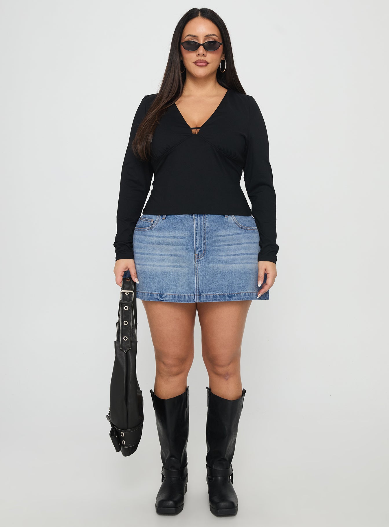 Fossils Denim Mini Skirt Blue Curve-Oh Mollys