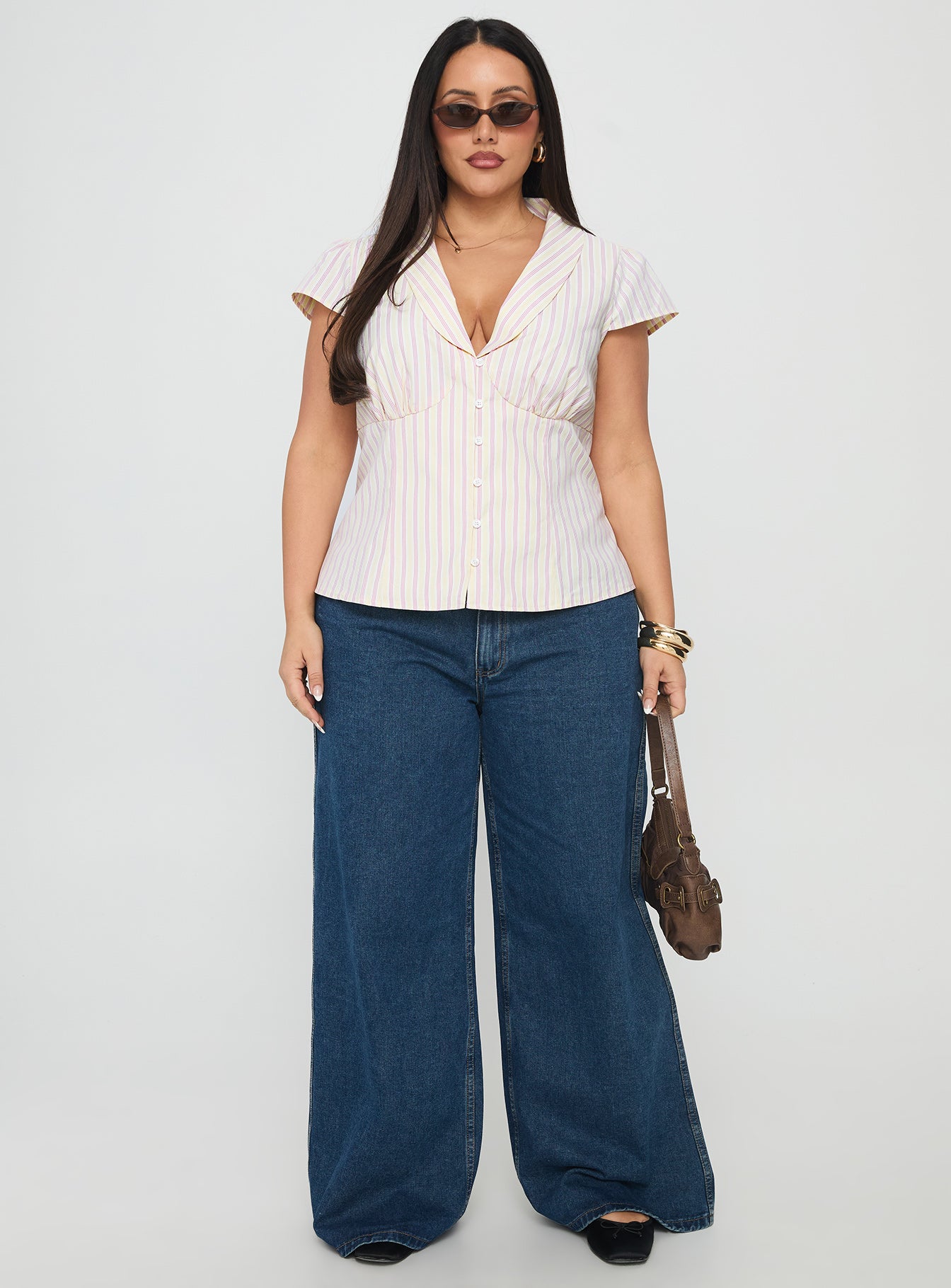 Ellis Island Collared Top Pink Stripe Curve-Oh Mollys