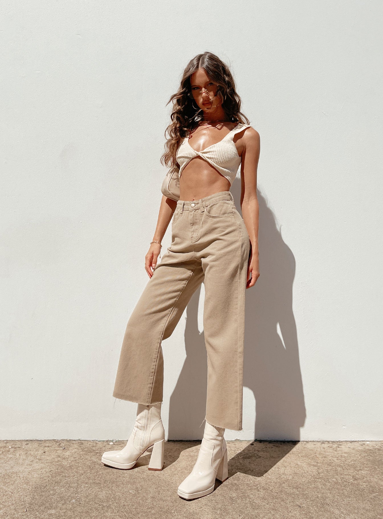 Ruby Cropped Jeans Tan-Oh Mollys