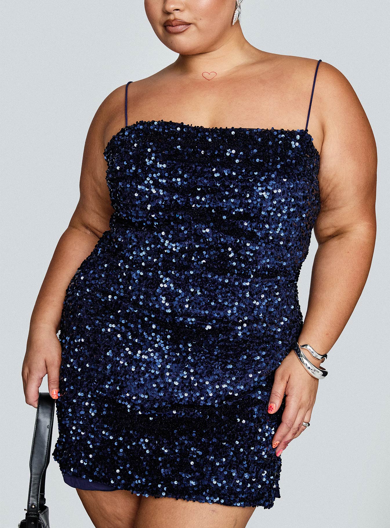 Layney Sequin Mini Dress Navy Curve-Oh Mollys
