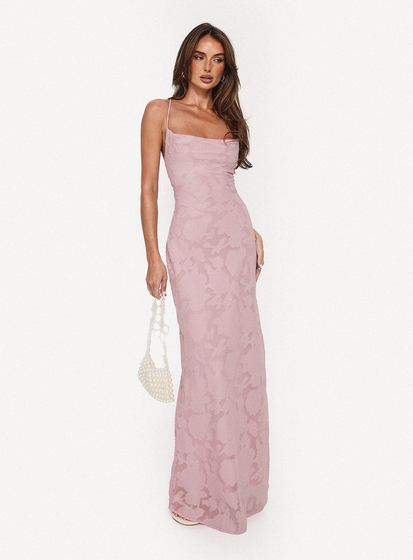 Celena Maxi Dress Light Pink Burnout-Oh Mollys