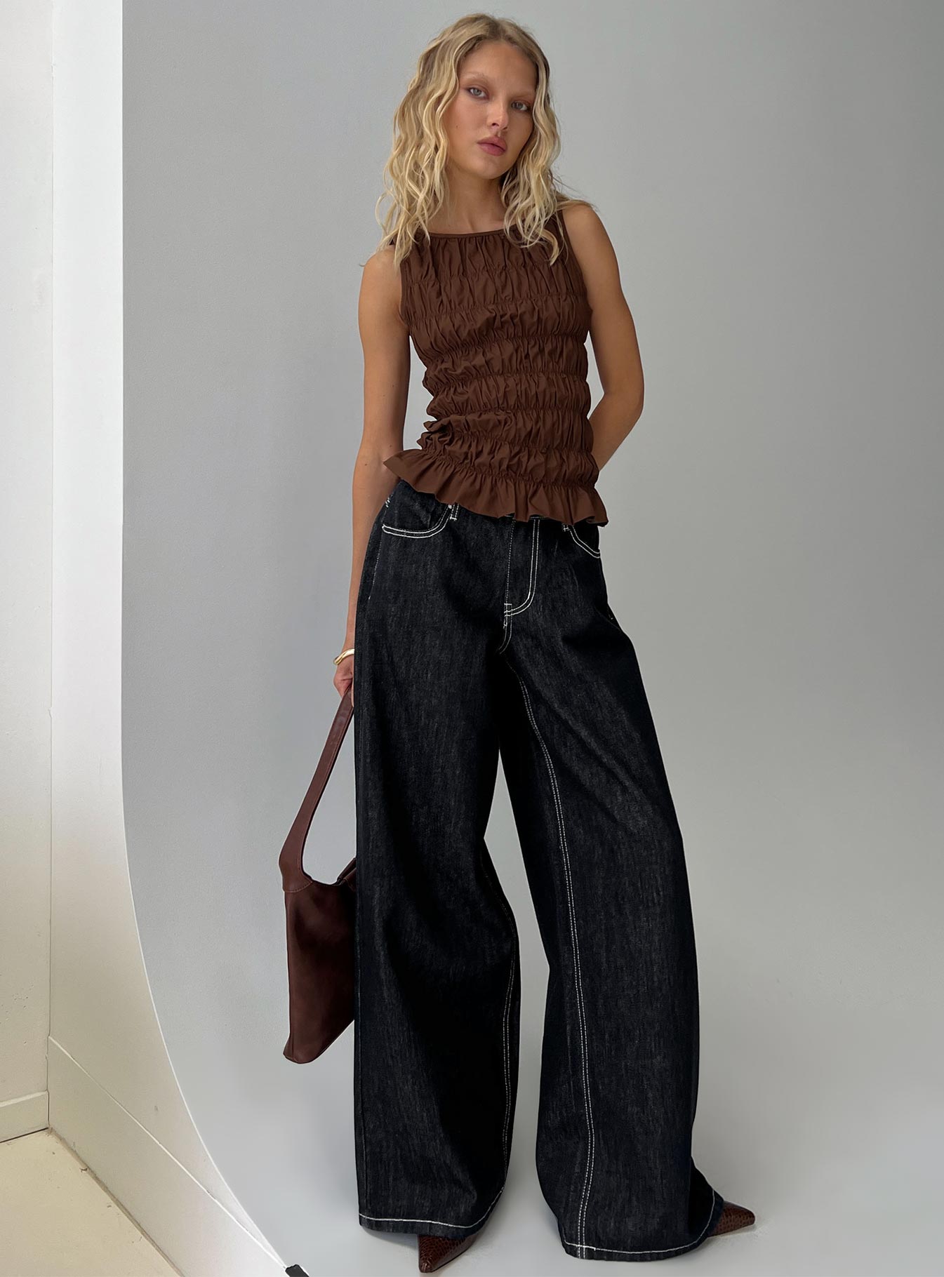 Marleene Shirred Top Chocolate-Oh Mollys