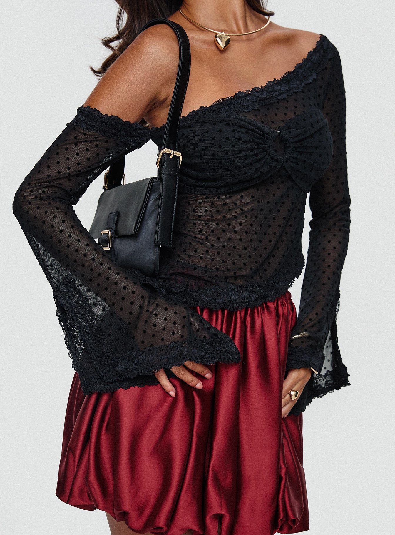 Rubee Bubble Hem Mini Skirt Red-Oh Mollys