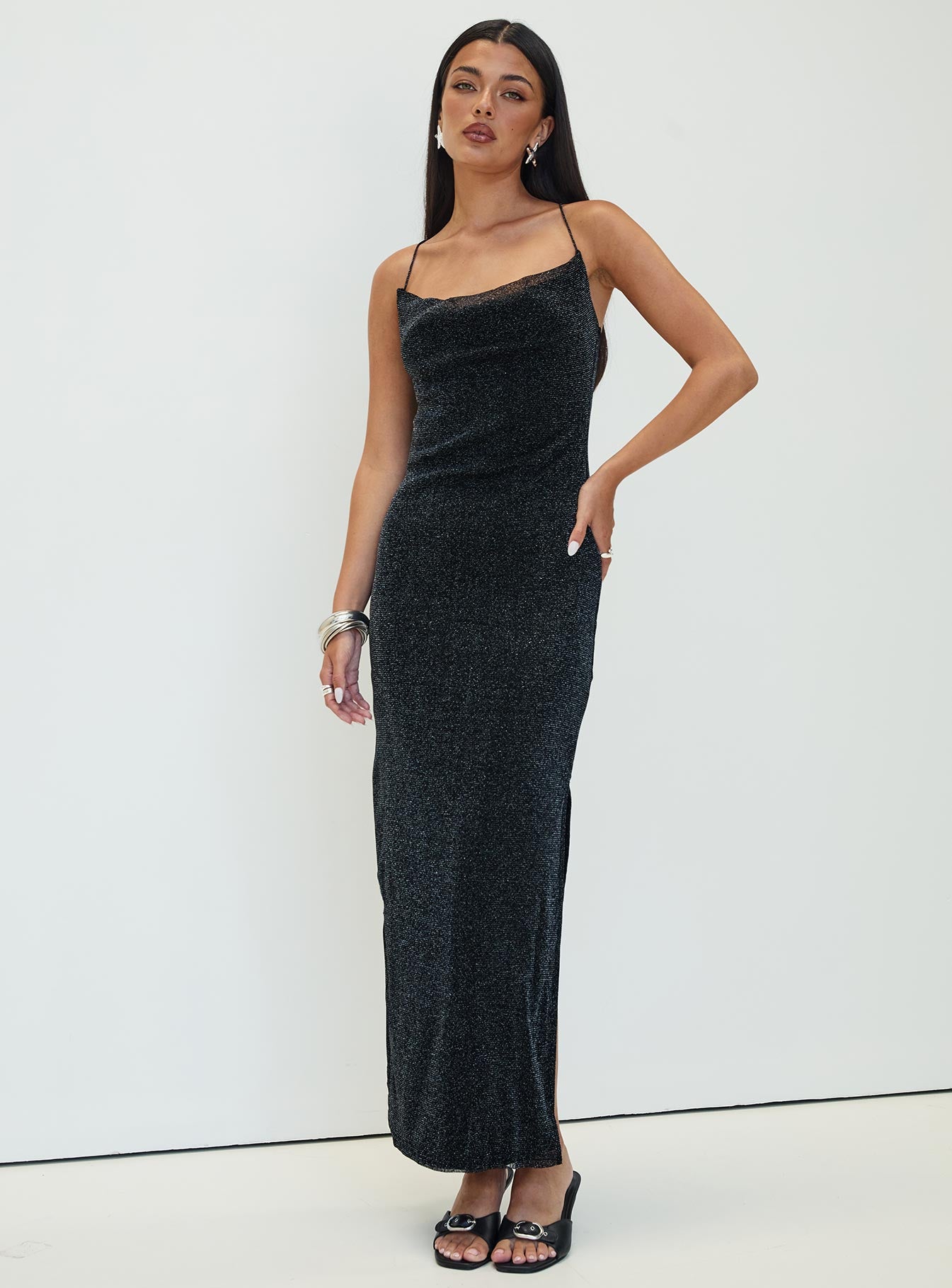 Cutting Edge Maxi Dress Black Glitter-Oh Mollys