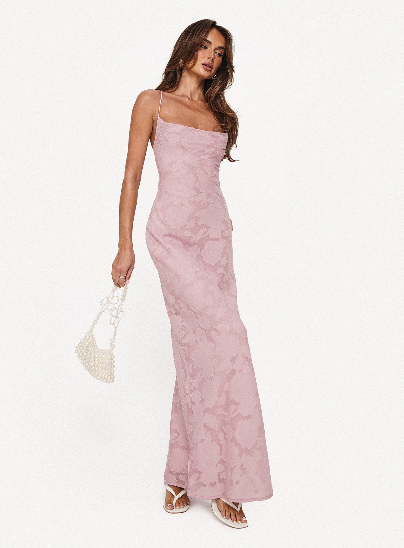 Celena Maxi Dress Light Pink Burnout-Oh Mollys