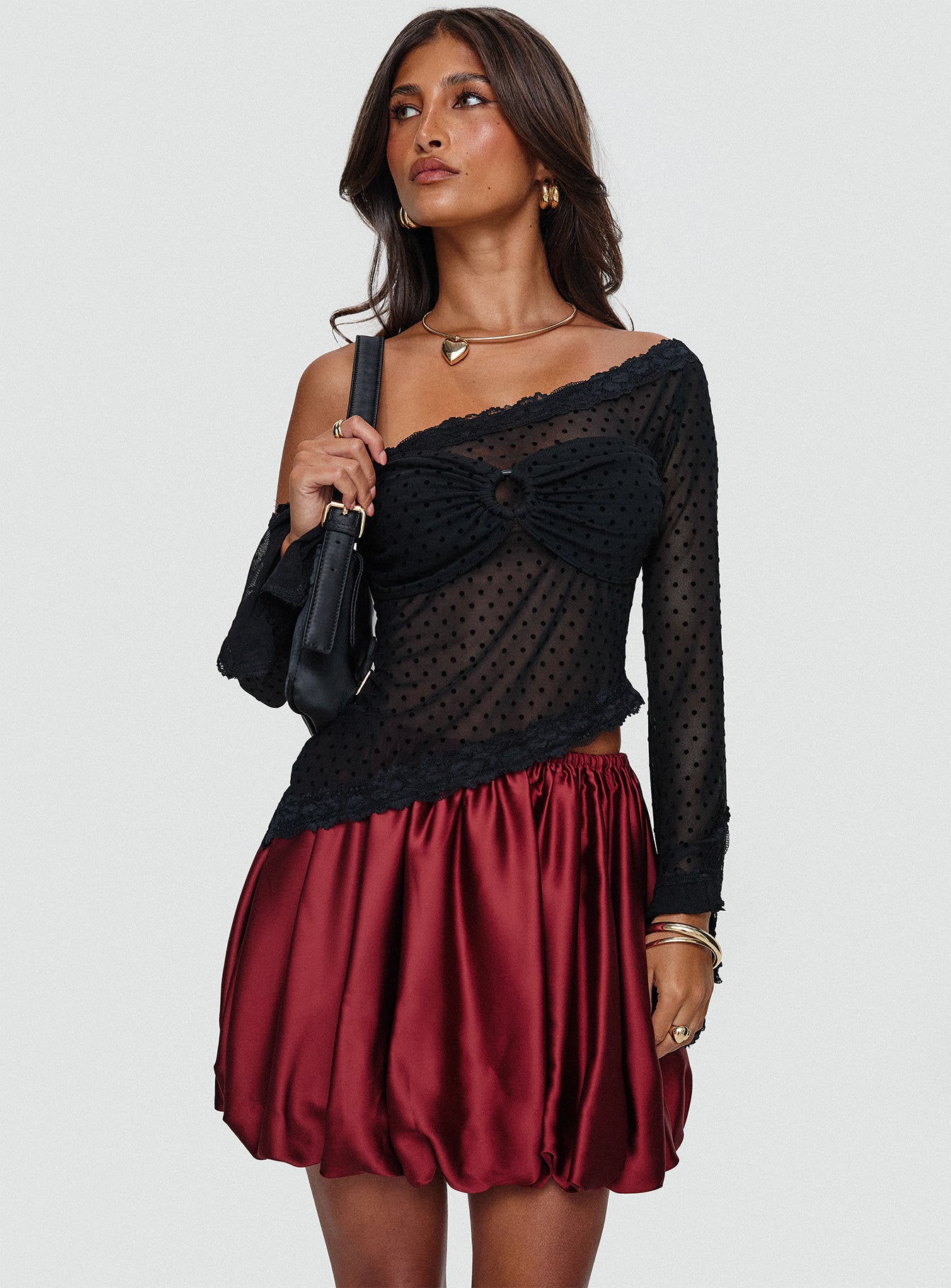 Rubee Bubble Hem Mini Skirt Red-Oh Mollys