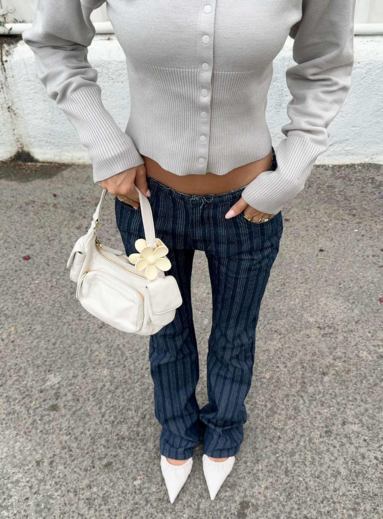 Charismatic Low Rise Flared Jeans Dark Pinstripe-Oh Mollys