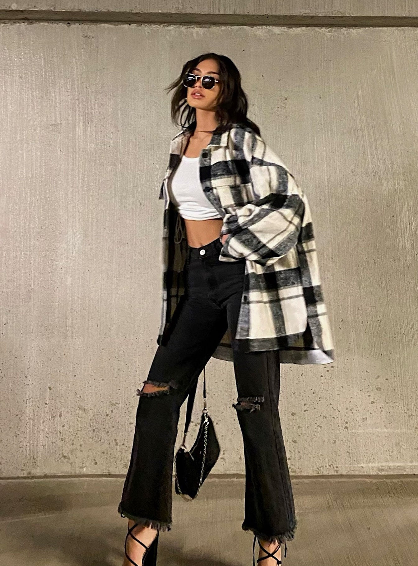 Cece Hammer Wide Leg Knee Rip Jeans Black Denim-Oh Mollys