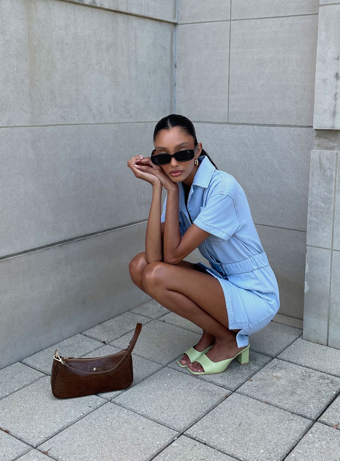 Chateau Denim Mini Dress Light Wash-Oh Mollys