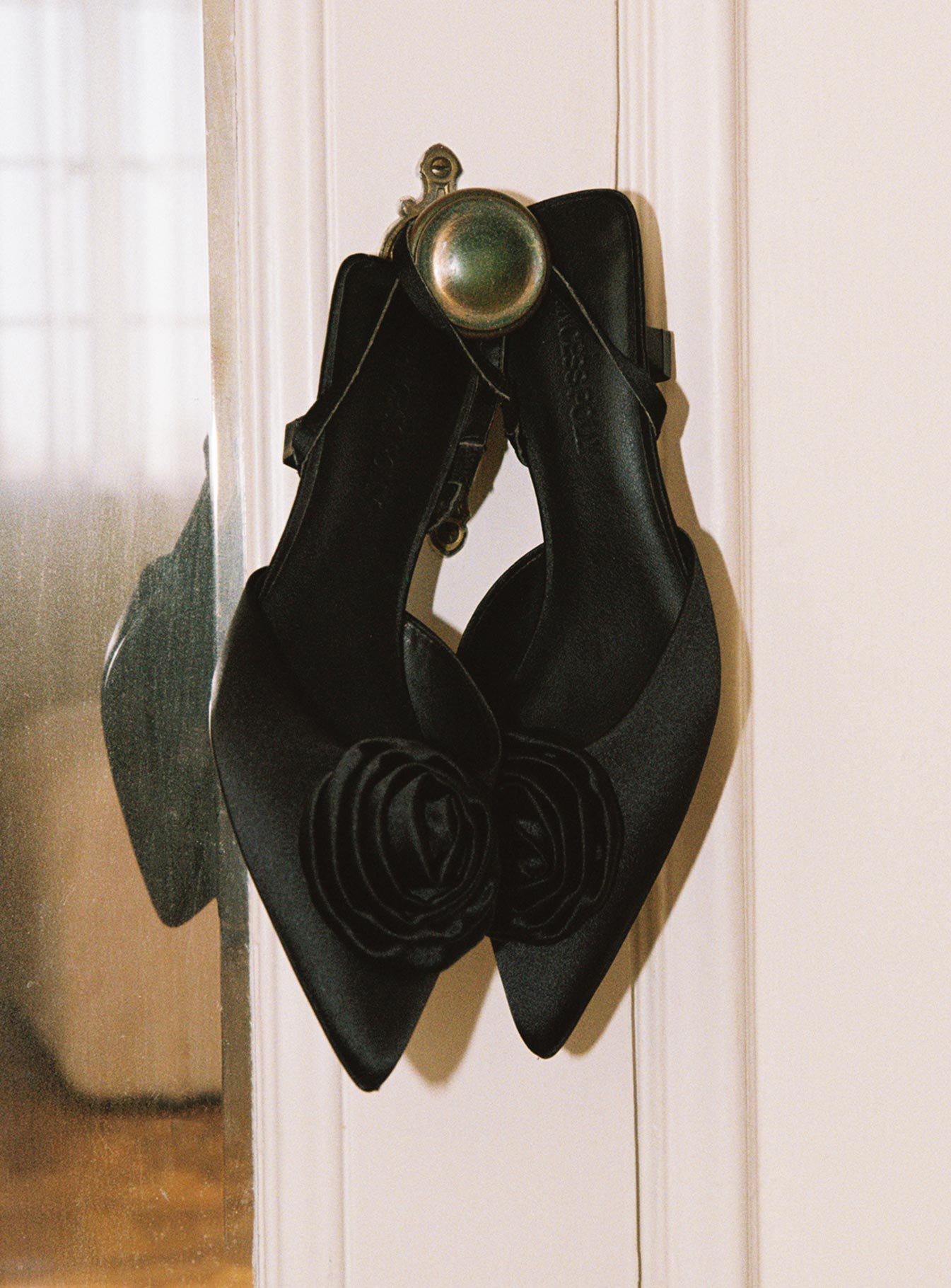 Chance Pointed Toe Bow Heels Black Satin-Oh Mollys