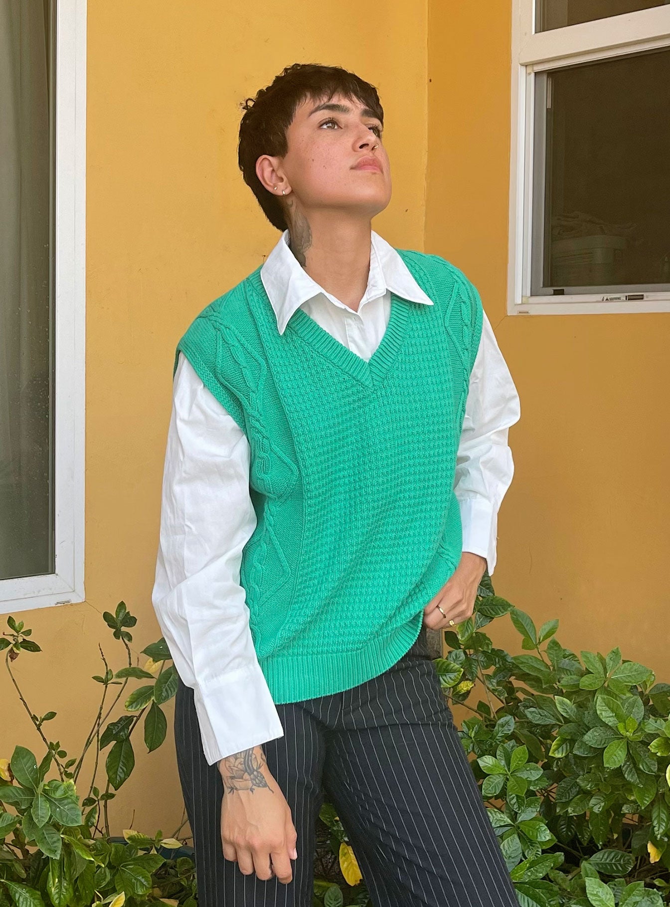 Cotton Carey Sweater Vest Green-Oh Mollys