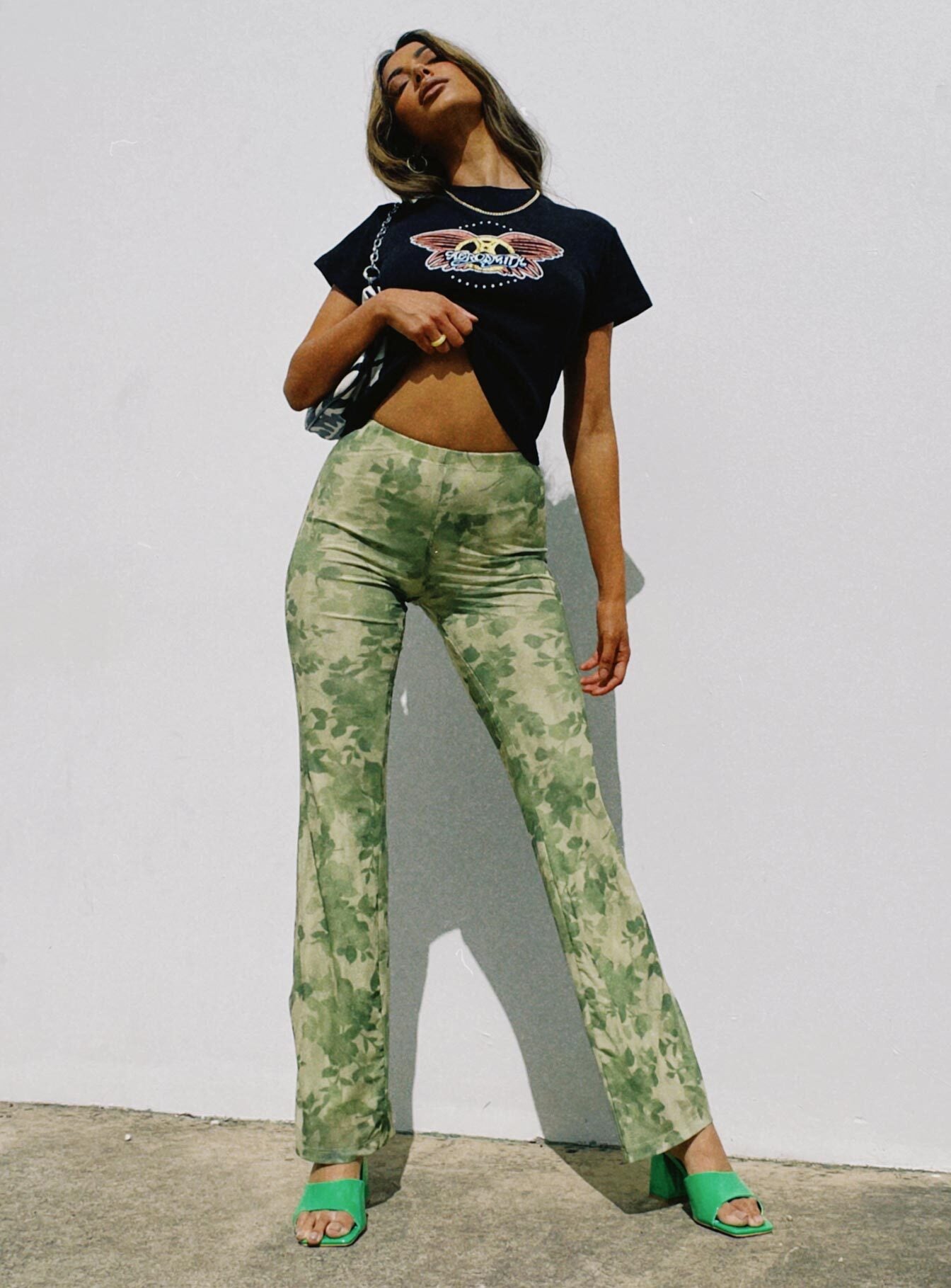 Motel Heny Trouser Blurred Floral Green-Oh Mollys