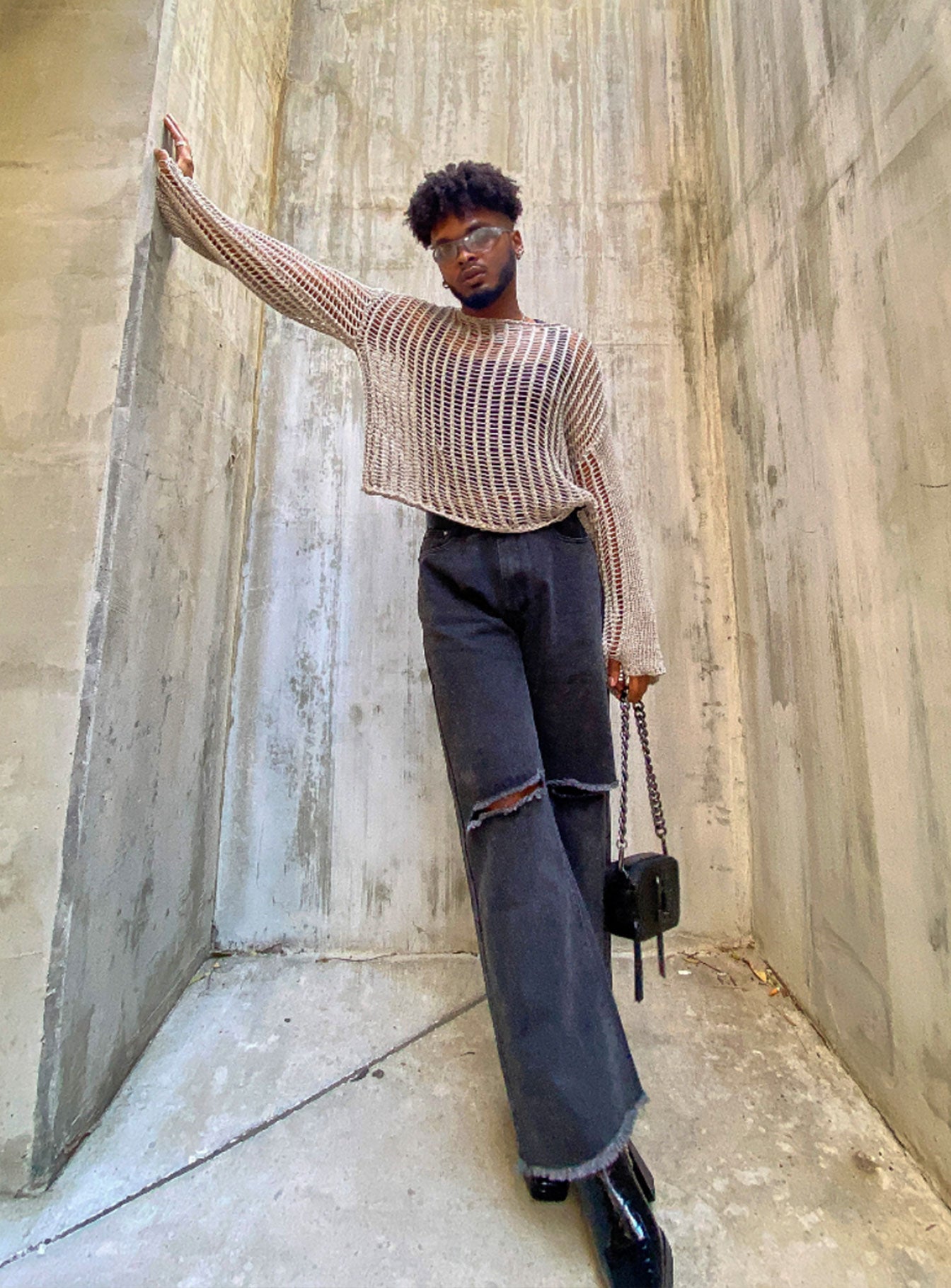 Cece Hammer Wide Leg Knee Rip Jeans Black Denim-Oh Mollys