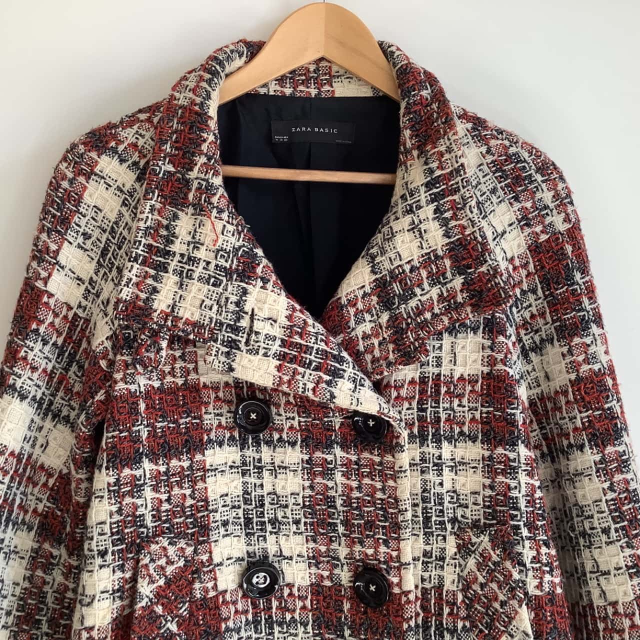 Red Check Stand Collar Button-Down Coat