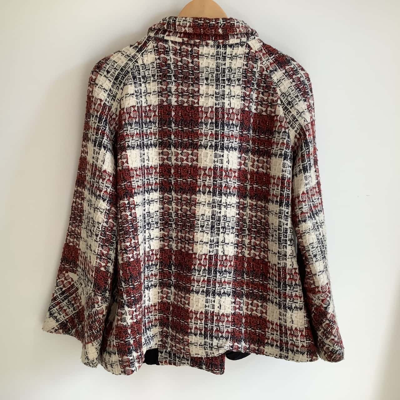 Red Check Stand Collar Button-Down Coat