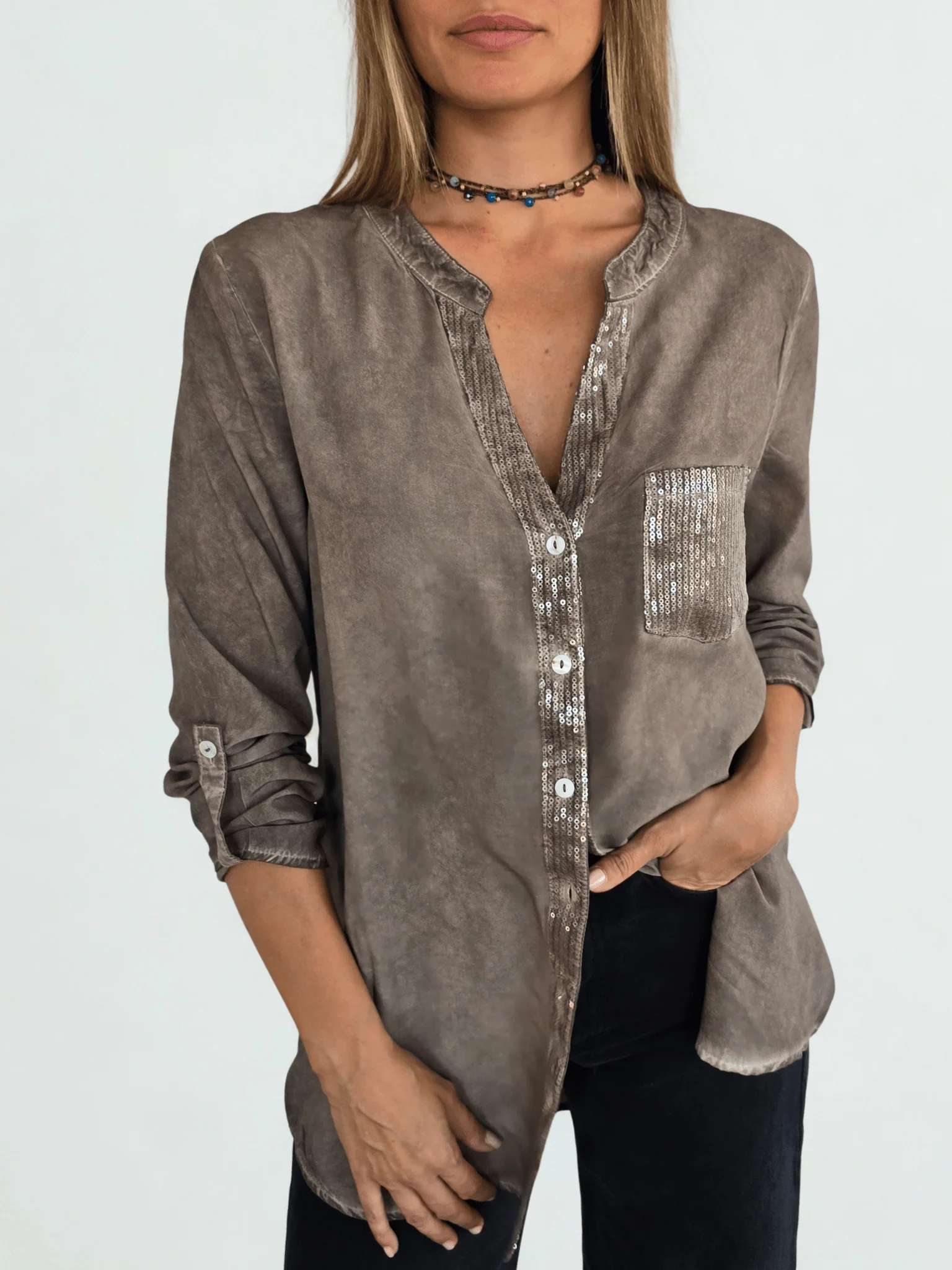 Women's Shiny Long-Sleeved Shirt