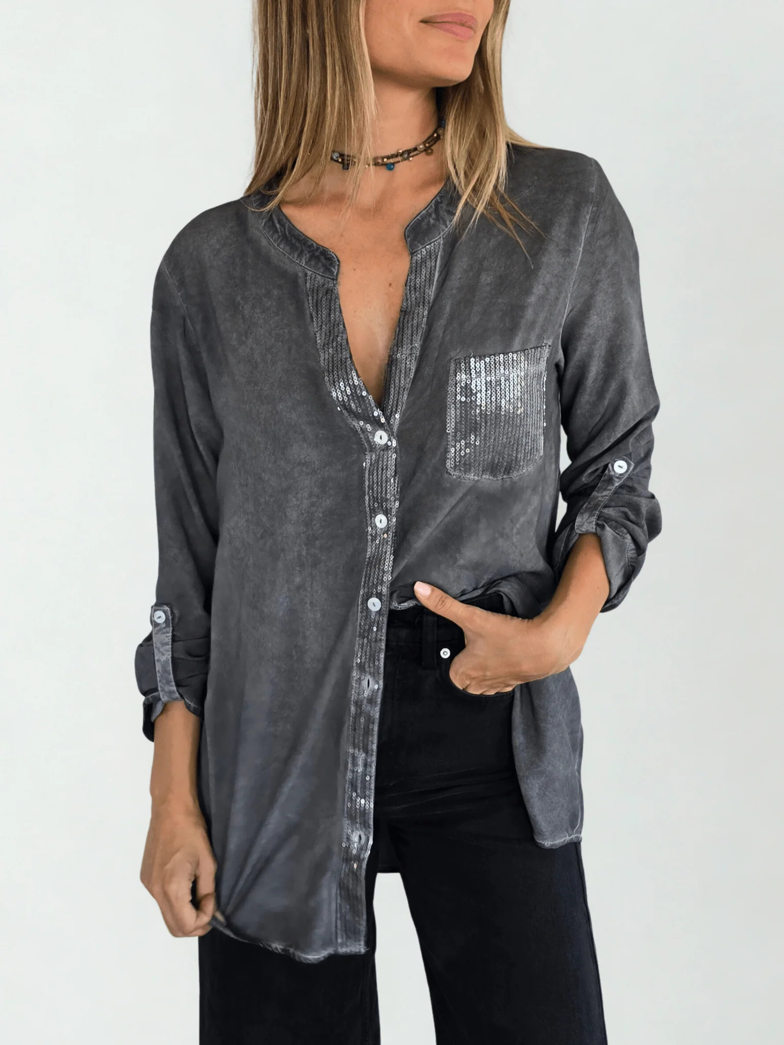Women's Shiny Long-Sleeved Shirt