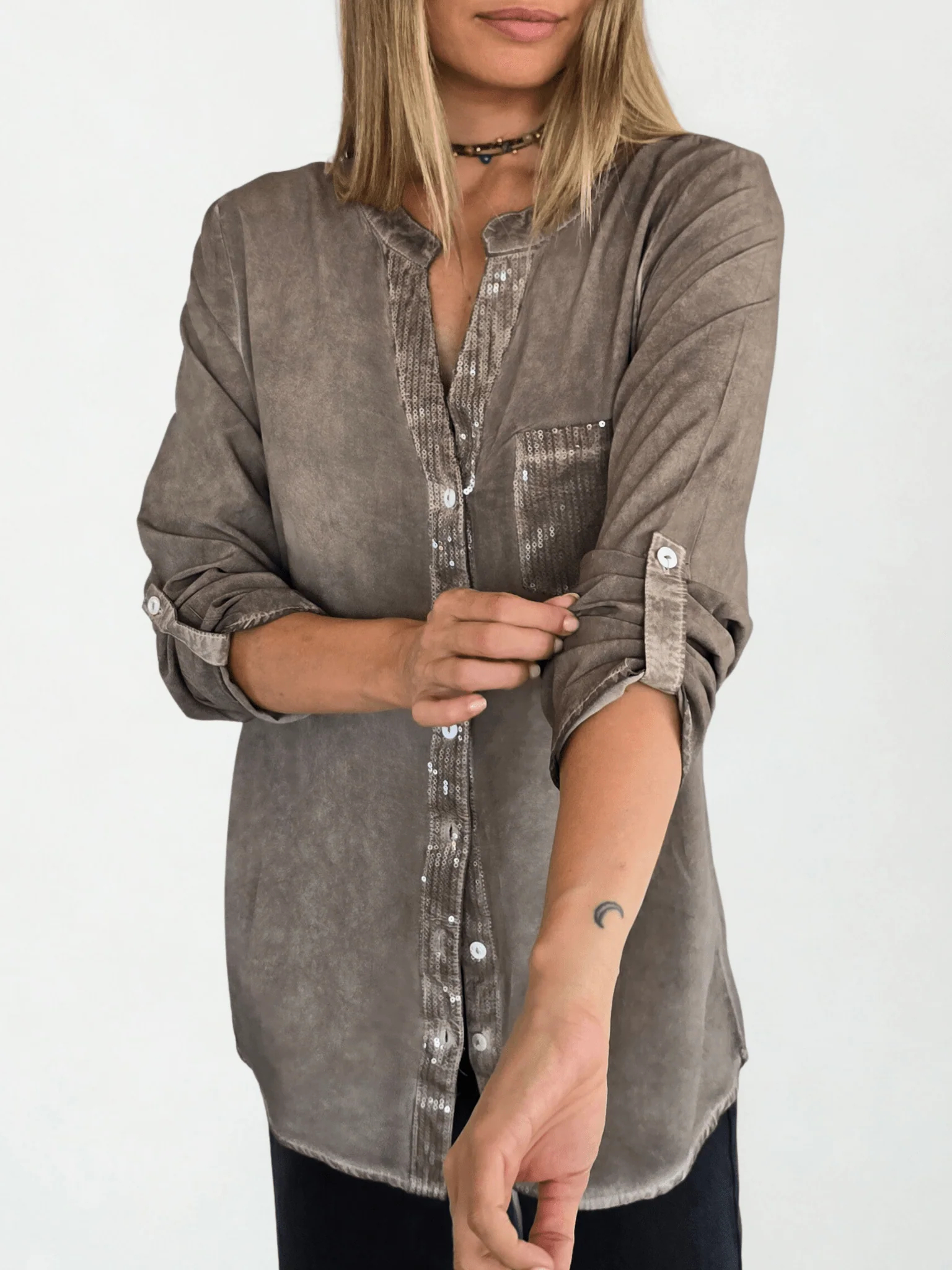 Women's Shiny Long-Sleeved Shirt