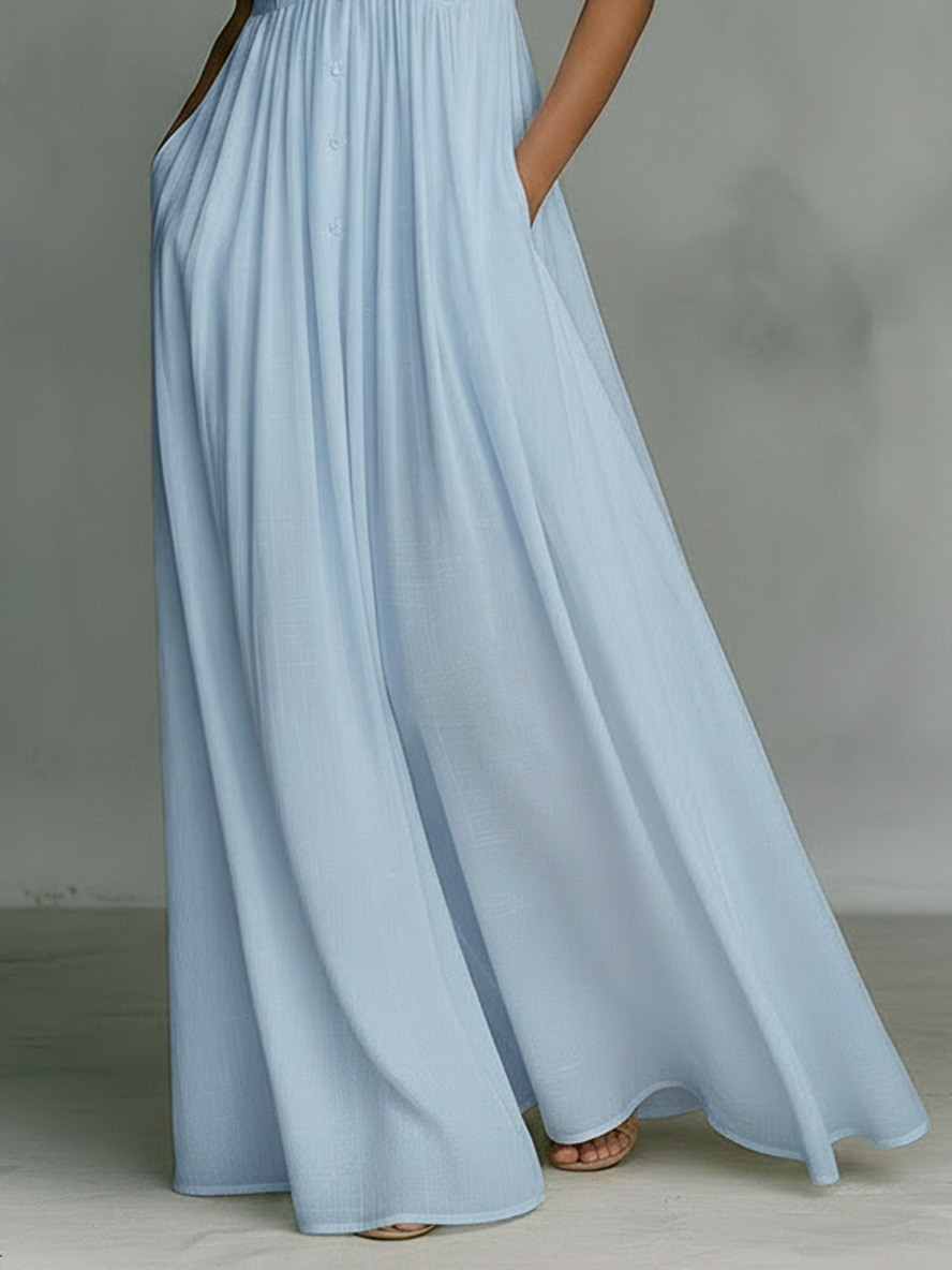 Women's Solid Color Stand Collar Sleeveless Casual Loose Cotton Linen Dress