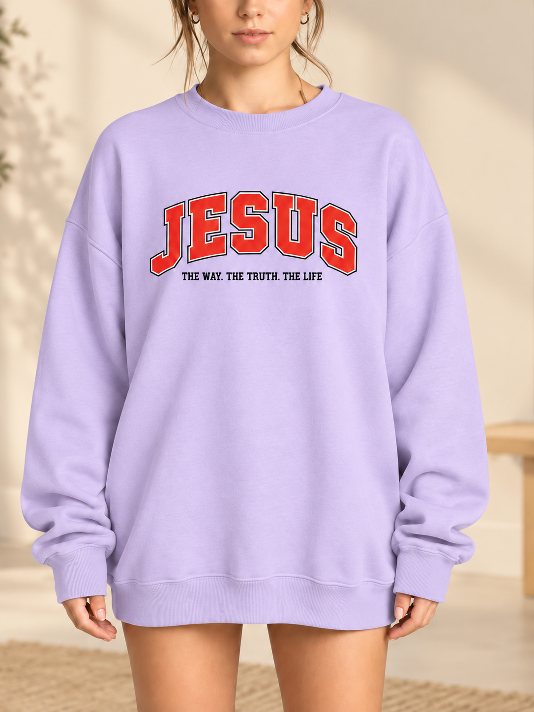 Everyday Black Crewneck Sweatshirt with "JESUS - The Way. The Truth. The Life" Print Hoodie Womenswear