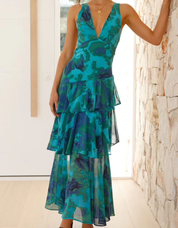 Strappy Back Ruffle Midi Dress