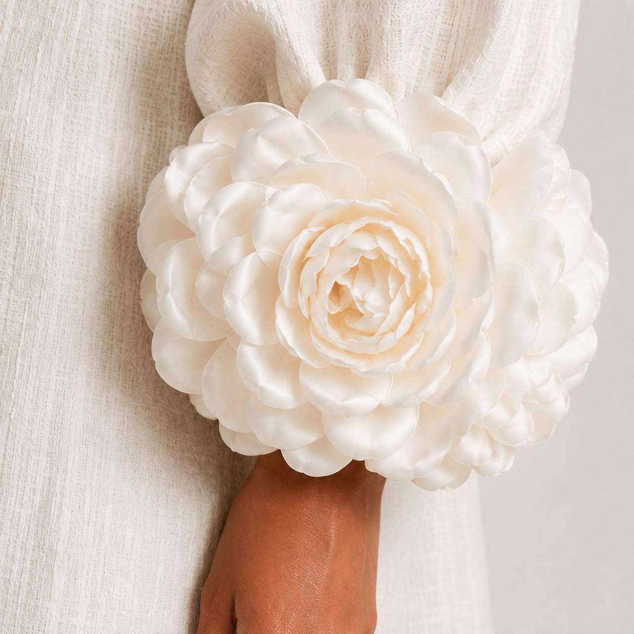  WhiteTextured Floral Button-Down Mini Dress With Striking Floral Cuffs