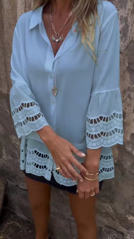 Mid-sleeve Shirt with Hollow Patchwork Design