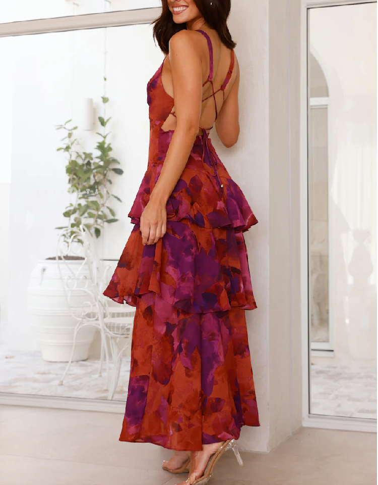 Strappy Back Ruffle Midi Dress