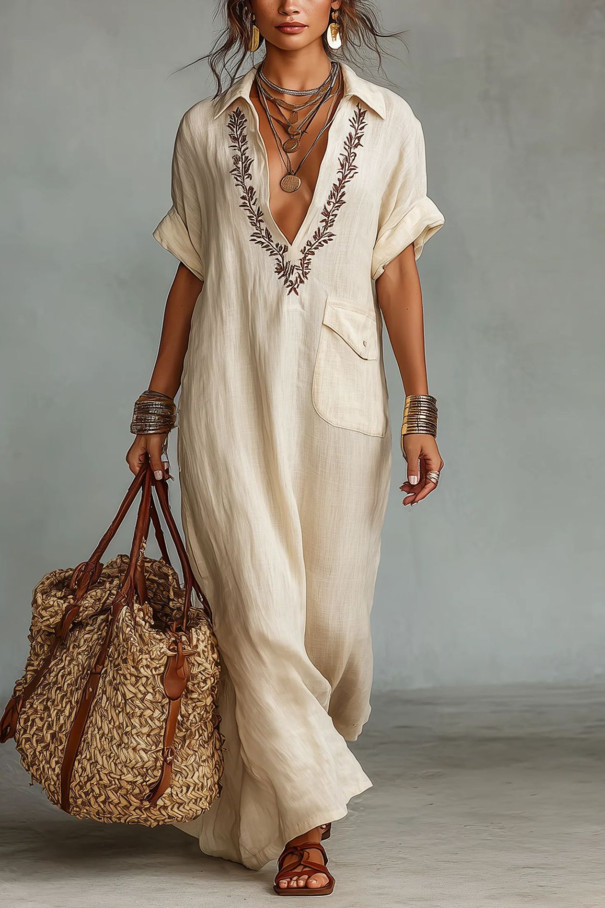 Women's Loose Pocket Casual Lapel Dress