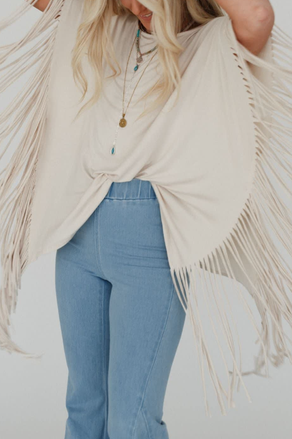 Fringed Bat-Sleeve Top