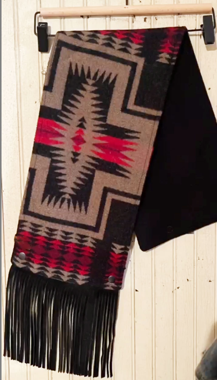Women's Western Fringed Shawl - Black/Red Aztec Pattern